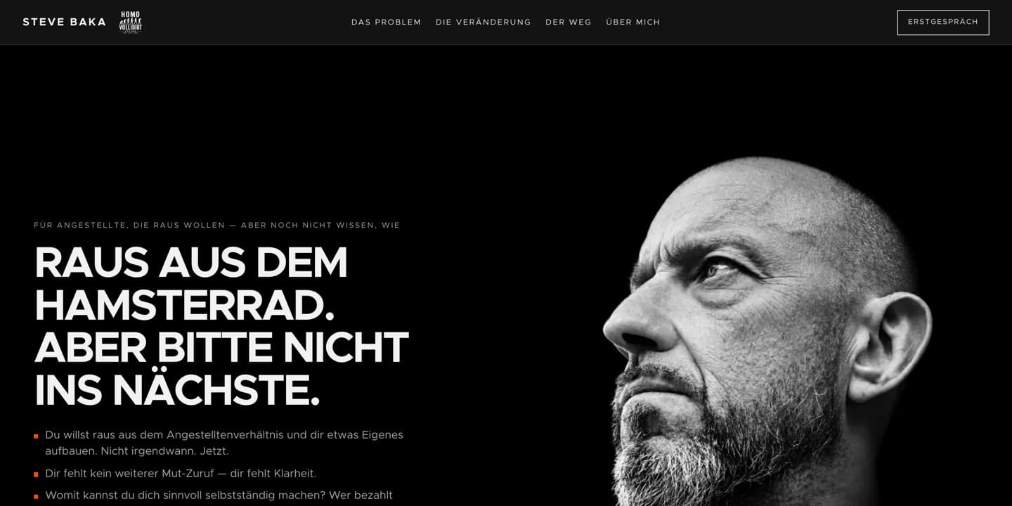 Hero der Website Steve Baka
